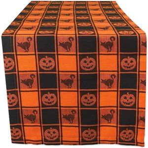 14x72 Inch Orange & Black Cotton Fabric Buffalo Check Table Runner